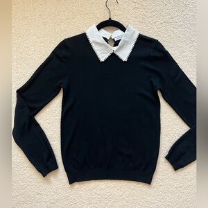 Black Sweater with White Collar with Pearls
